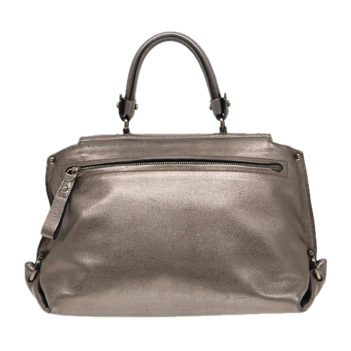 Salvatore Ferragamo Gancini Sofia Hand Bag Leather 2way Silver Auth 92815 - 0