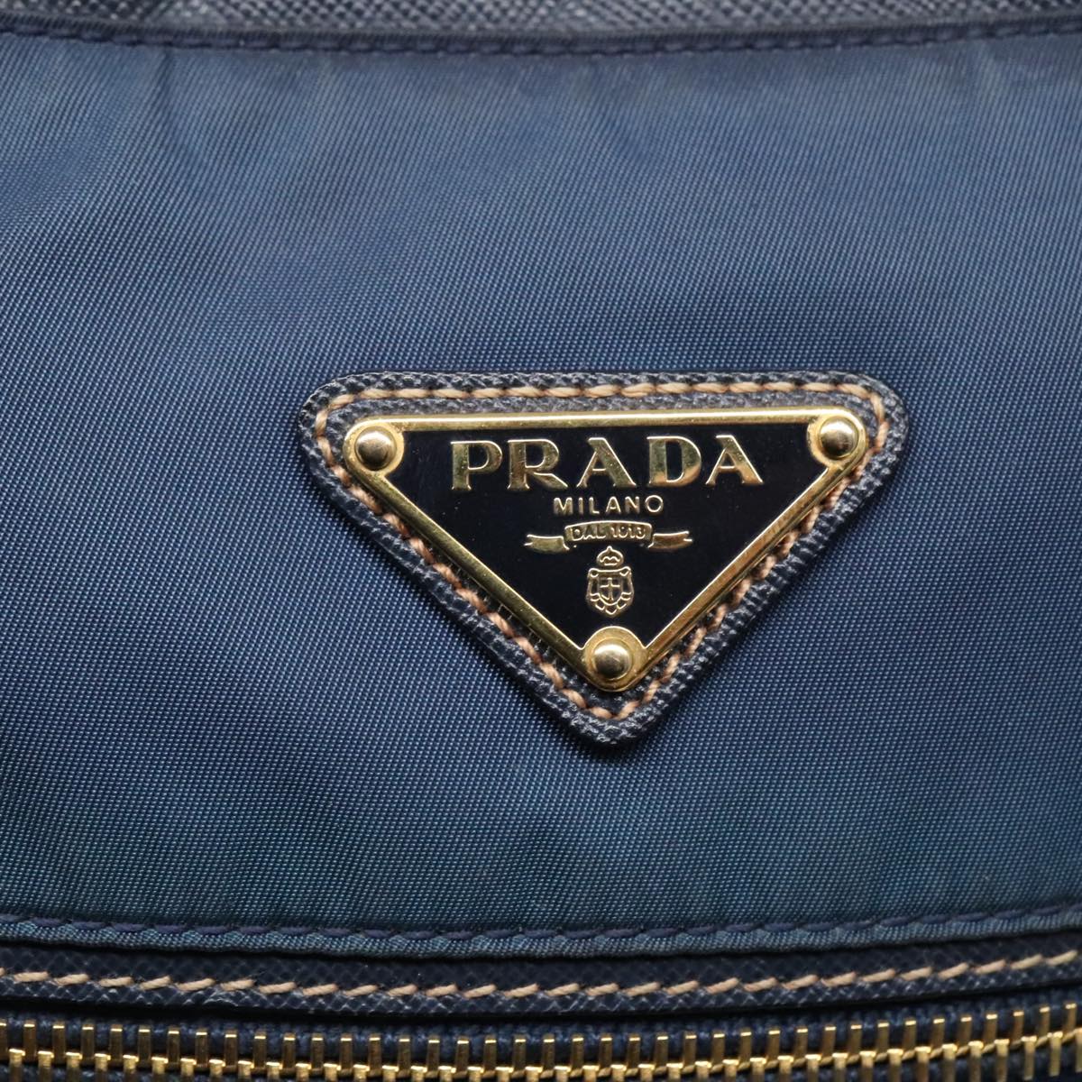 PRADA Shoulder Bag Nylon Blue Gold Auth 92817