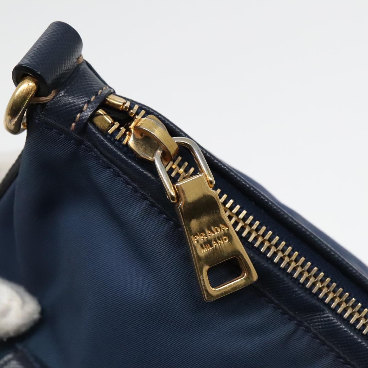 PRADA Shoulder Bag Nylon Blue Gold Auth 92817