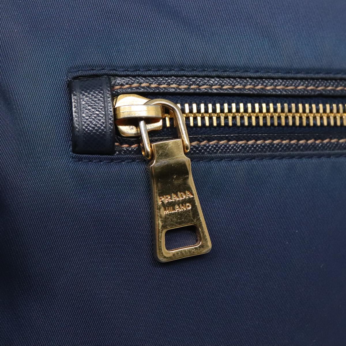 PRADA Shoulder Bag Nylon Blue Gold Auth 92817