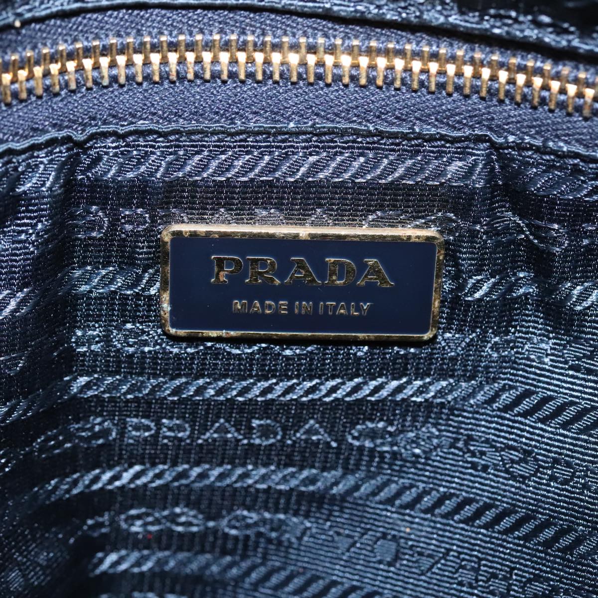 PRADA Shoulder Bag Nylon Blue Gold Auth 92817