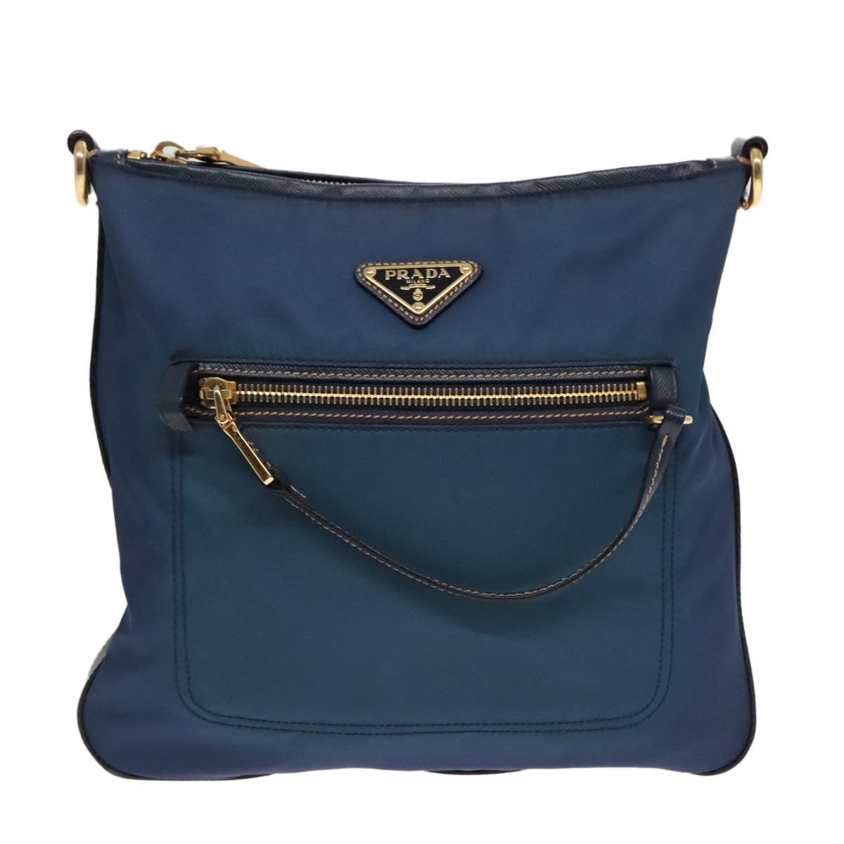 PRADA Shoulder Bag Nylon Blue Gold Auth 92817