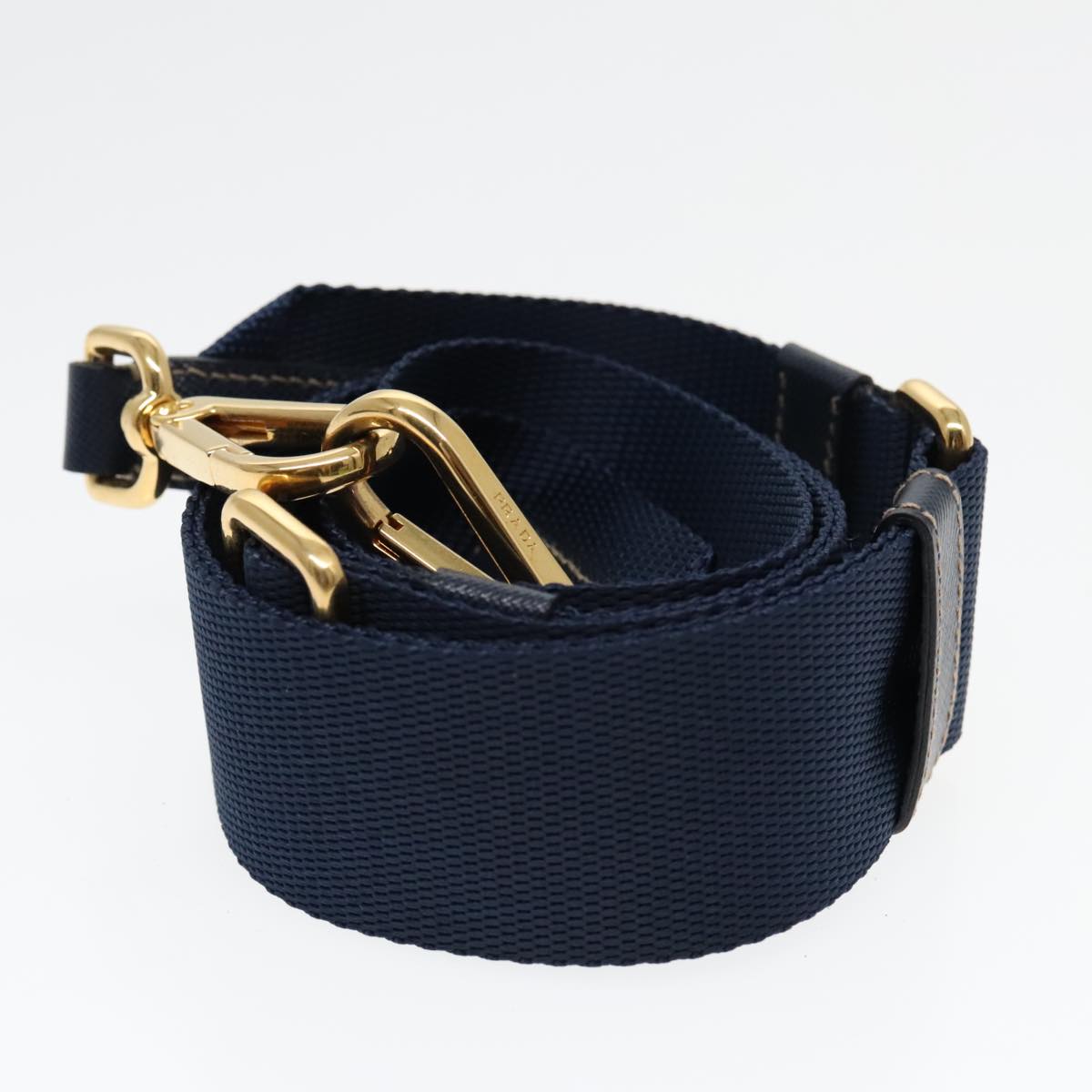 PRADA Shoulder Bag Nylon Blue Gold Auth 92817