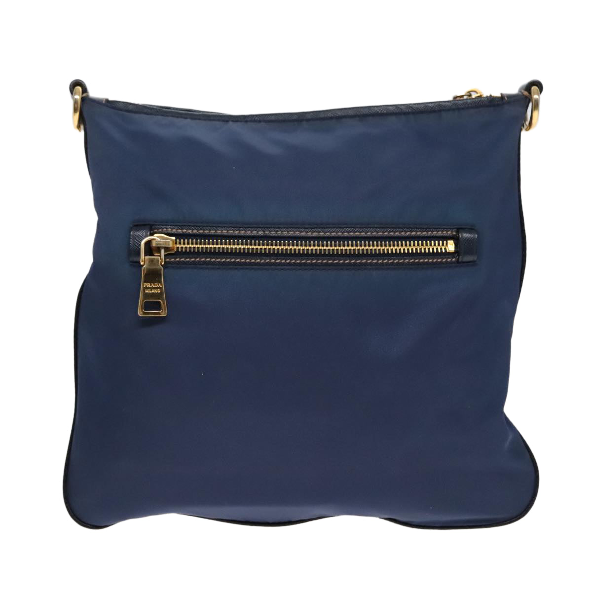 PRADA Shoulder Bag Nylon Blue Gold Auth 92817