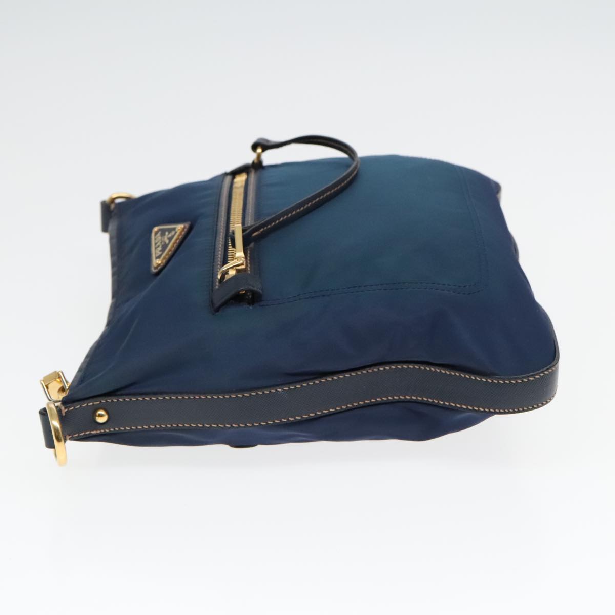 PRADA Shoulder Bag Nylon Blue Gold Auth 92817