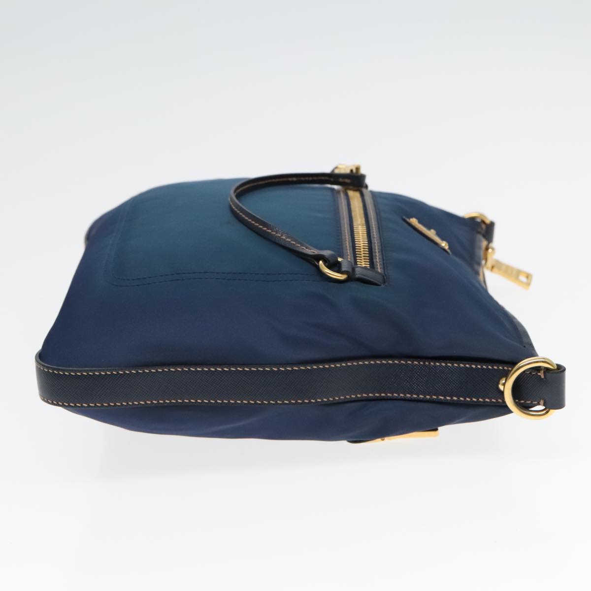 PRADA Shoulder Bag Nylon Blue Gold Auth 92817