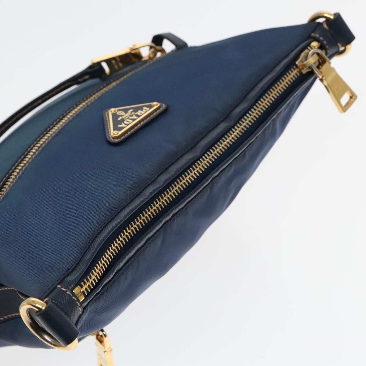 PRADA Shoulder Bag Nylon Blue Gold Auth 92817