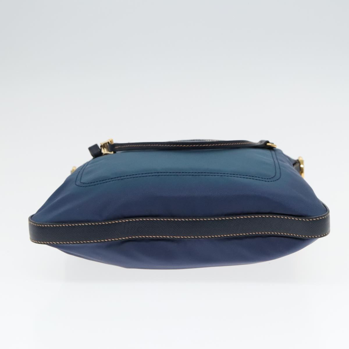 PRADA Shoulder Bag Nylon Blue Gold Auth 92817