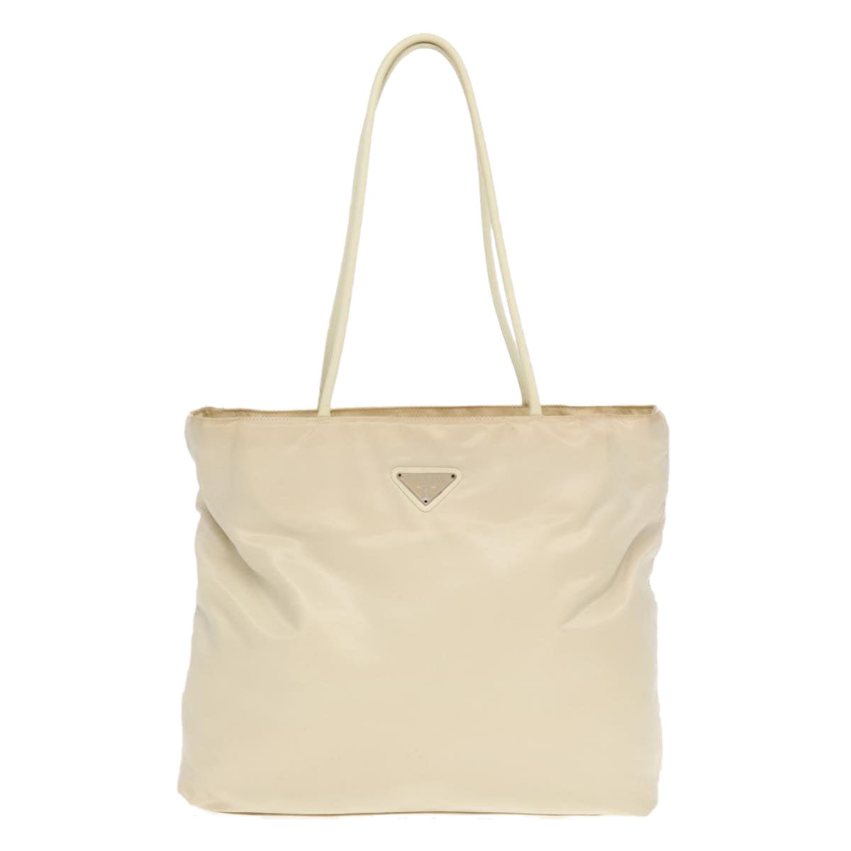 PRADA Tote Bag Nylon Beige Silver Auth 92818