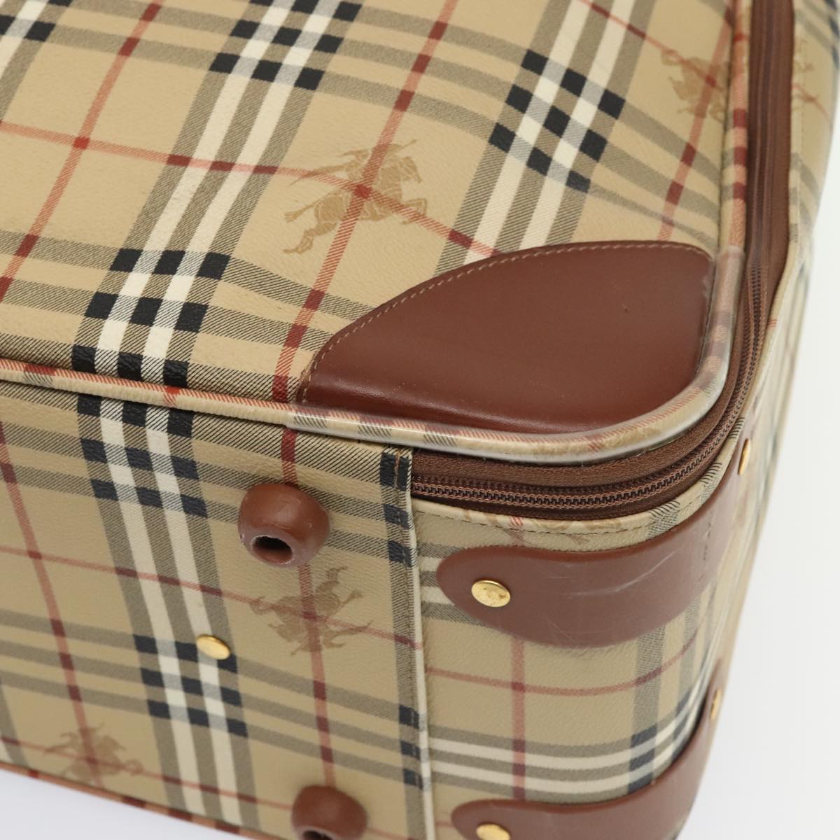 BURBERRY Nova Check suitcase PVC Leather Beige Gold Auth 92822