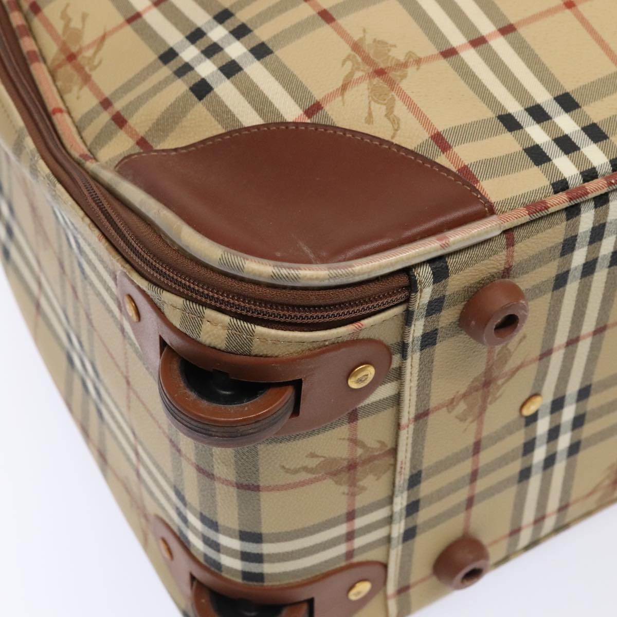 BURBERRY Nova Check suitcase PVC Leather Beige Gold Auth 92822