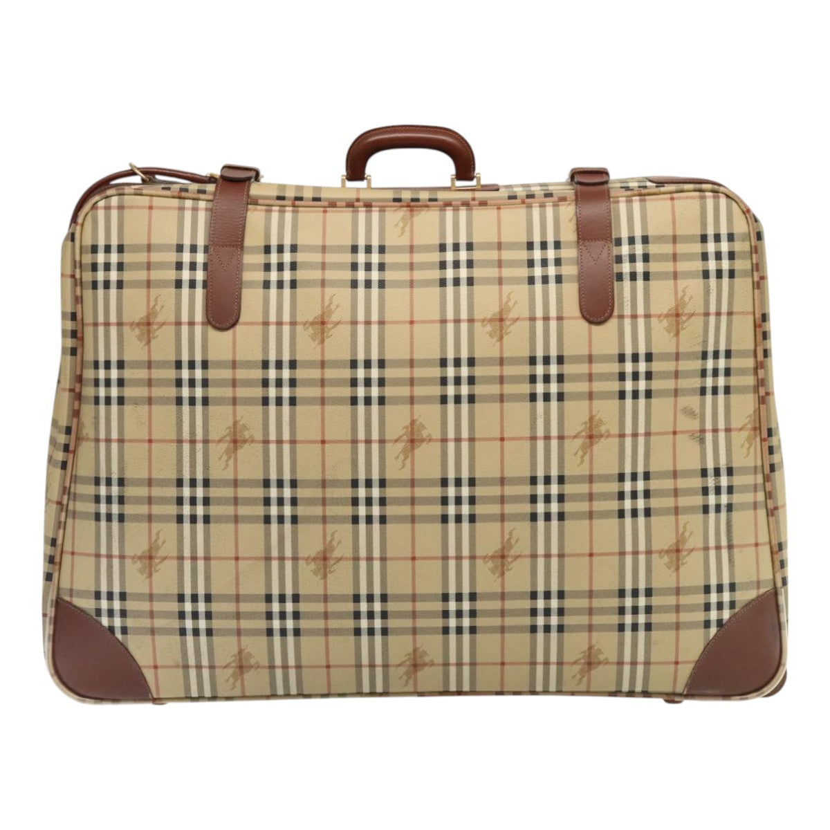 BURBERRY Nova Check suitcase PVC Leather Beige Gold Auth 92822 - 0