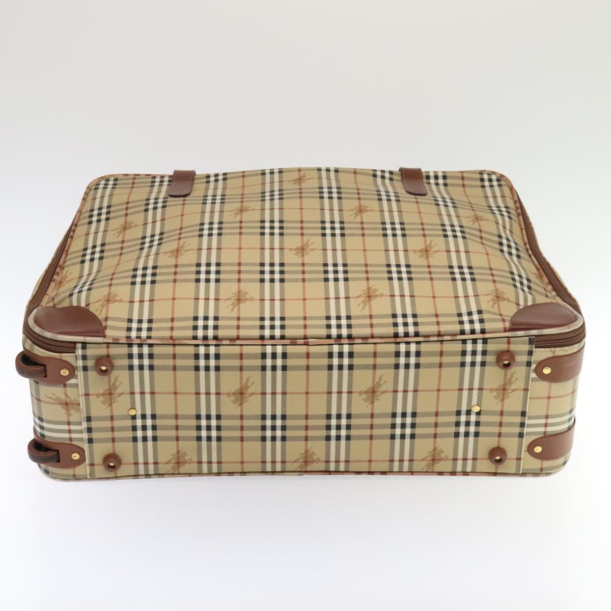 BURBERRY Nova Check suitcase PVC Leather Beige Gold Auth 92822