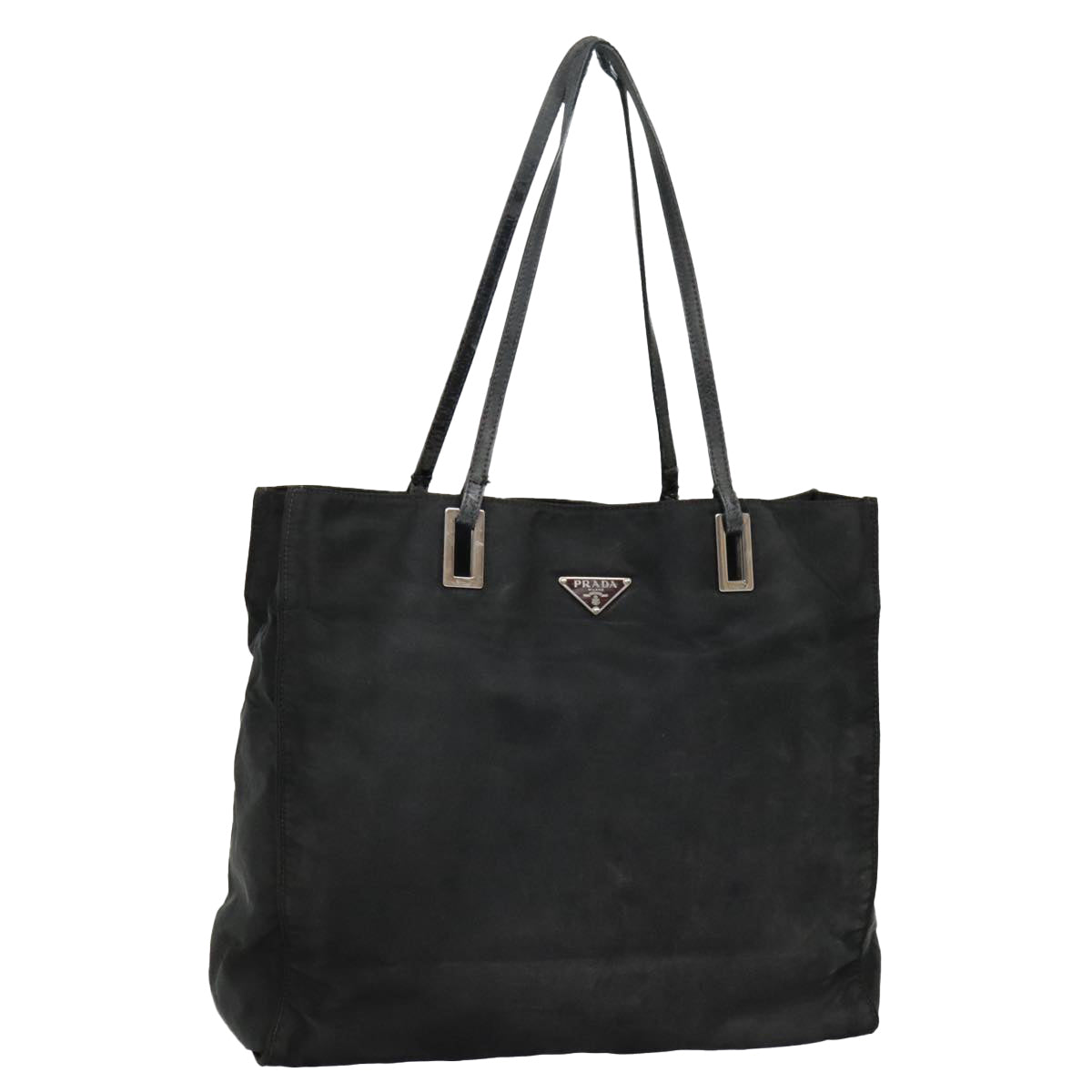 PRADA Tote Bag Nylon Black Silver Auth 92826