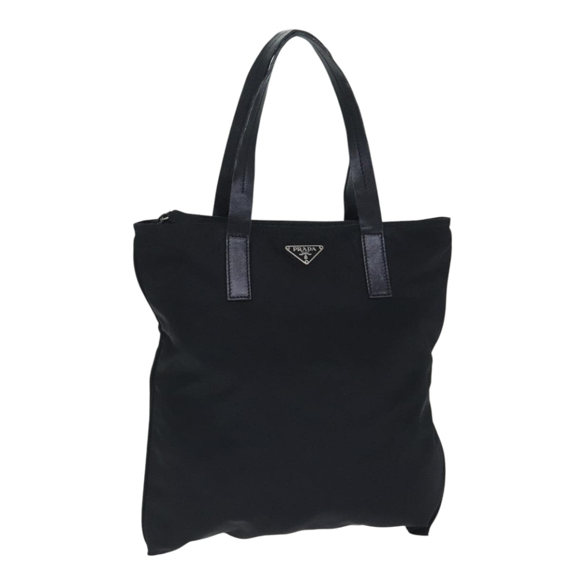 PRADA Tote Bag Nylon Leather Black Silver Auth 92827