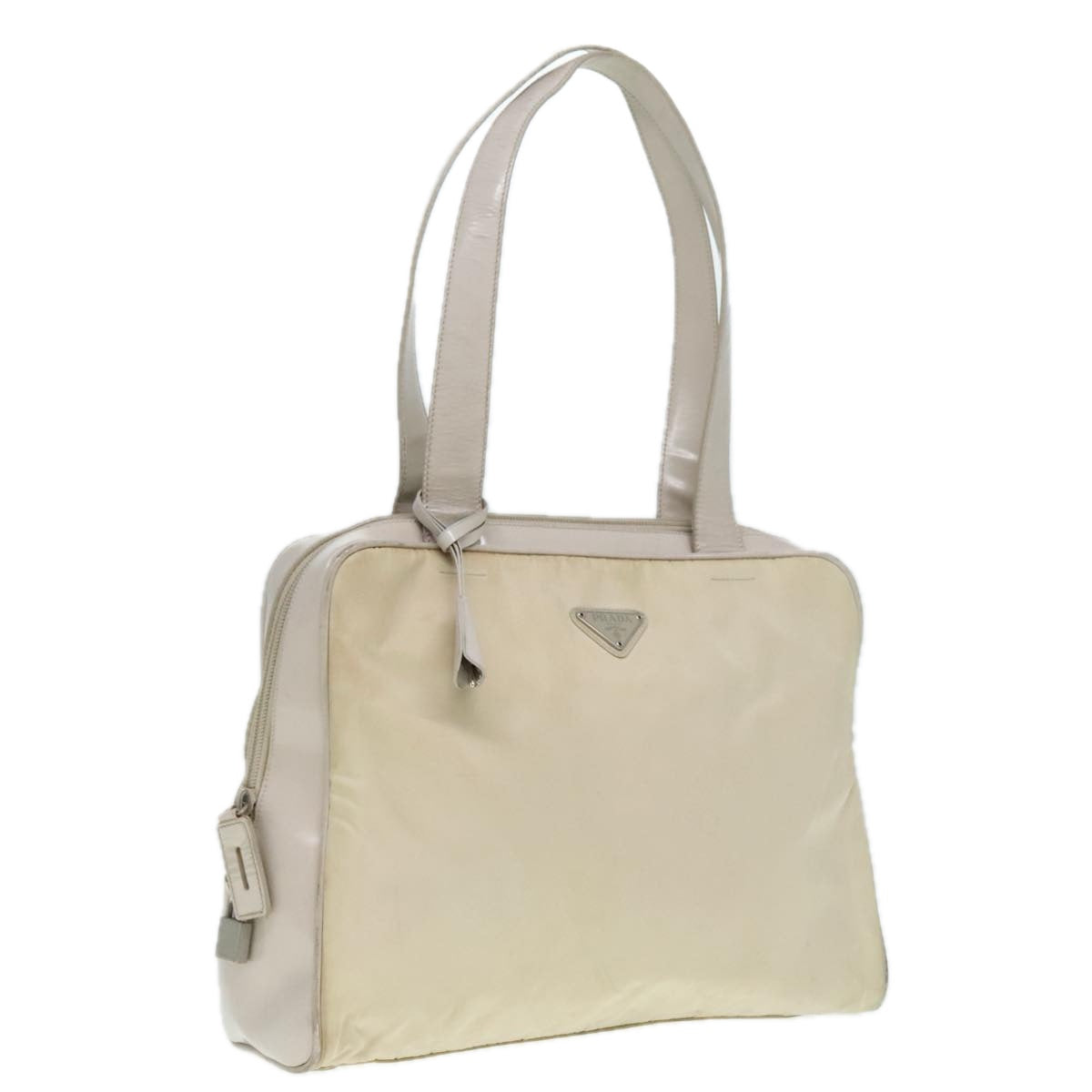 PRADA Tote Bag Nylon White Silver Auth 92829