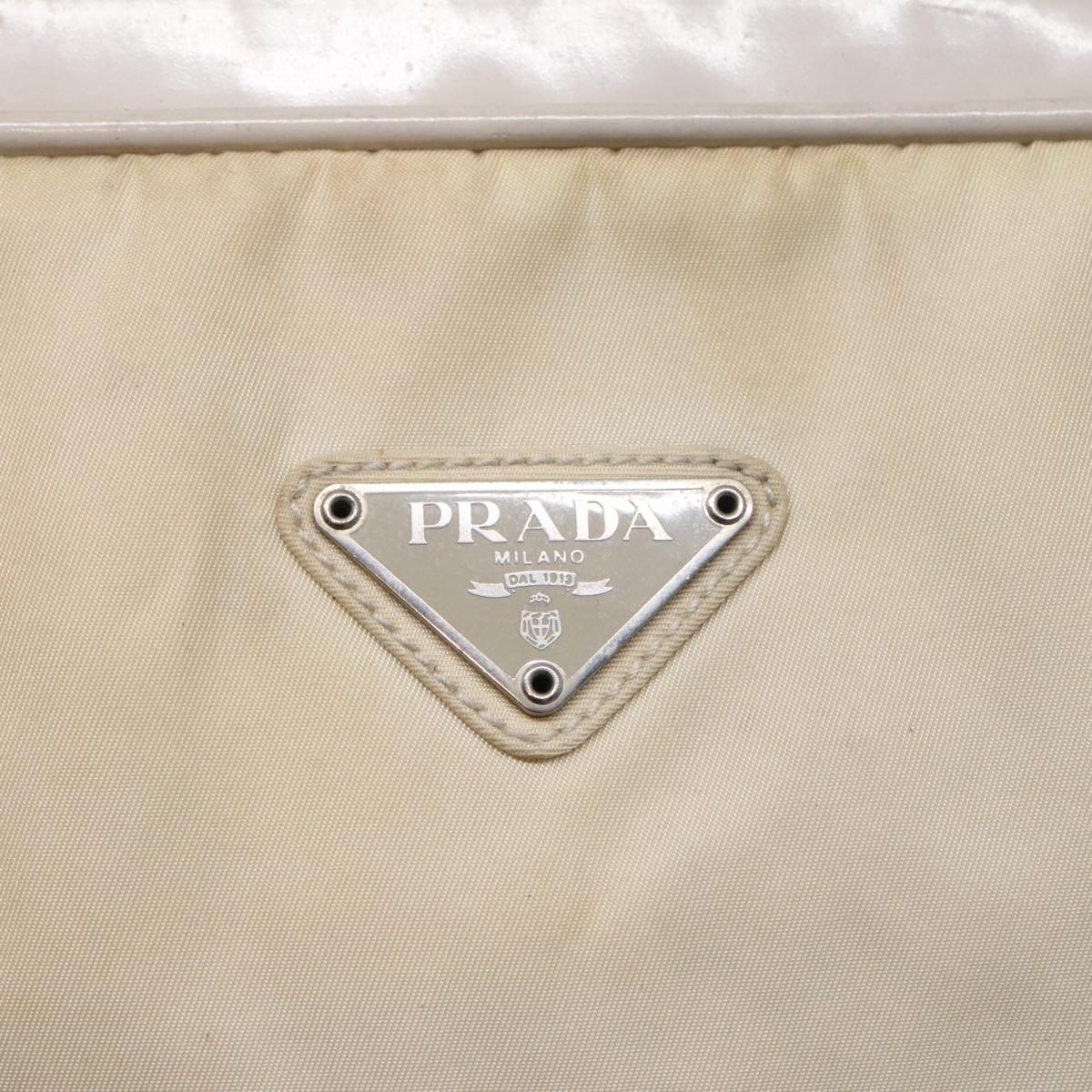 PRADA Tote Bag Nylon White Silver Auth 92829