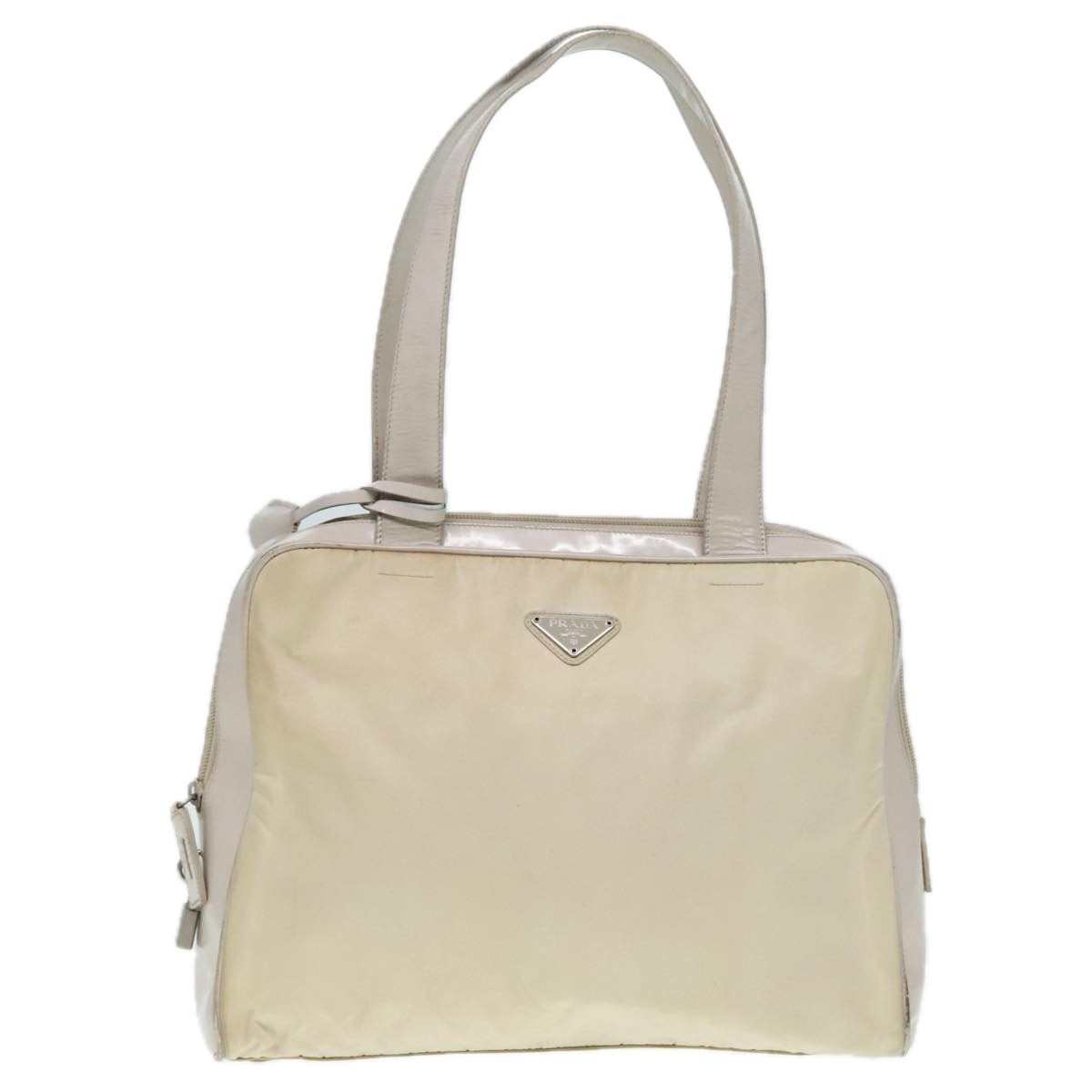 PRADA Tote Bag Nylon White Silver Auth 92829