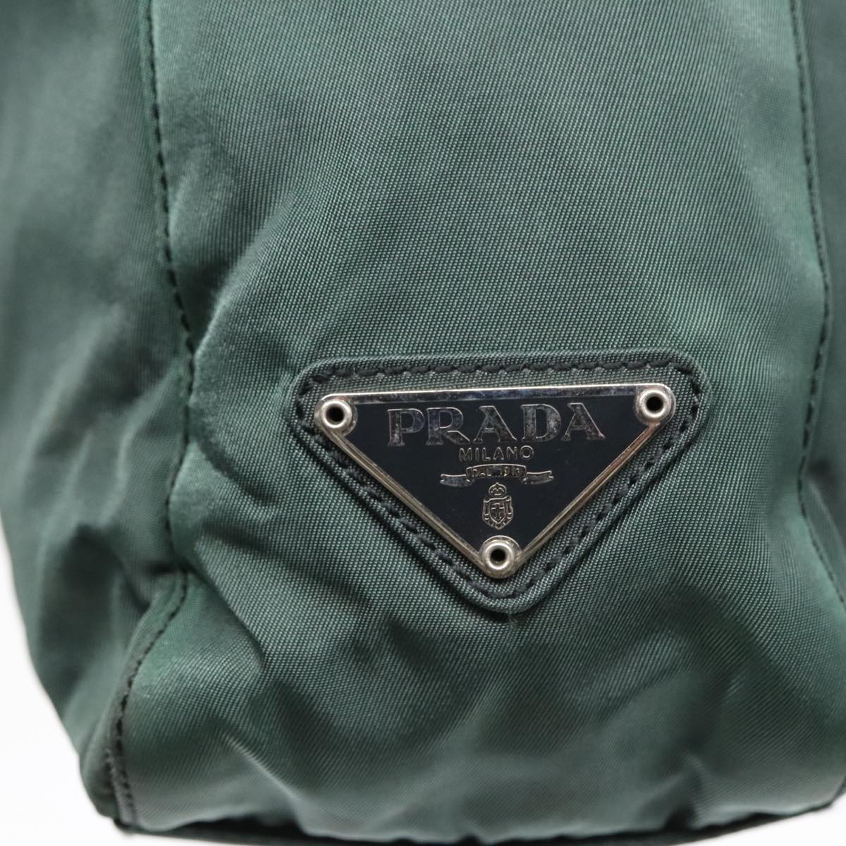 PRADA Tote Bag Nylon Green Silver Auth 92830