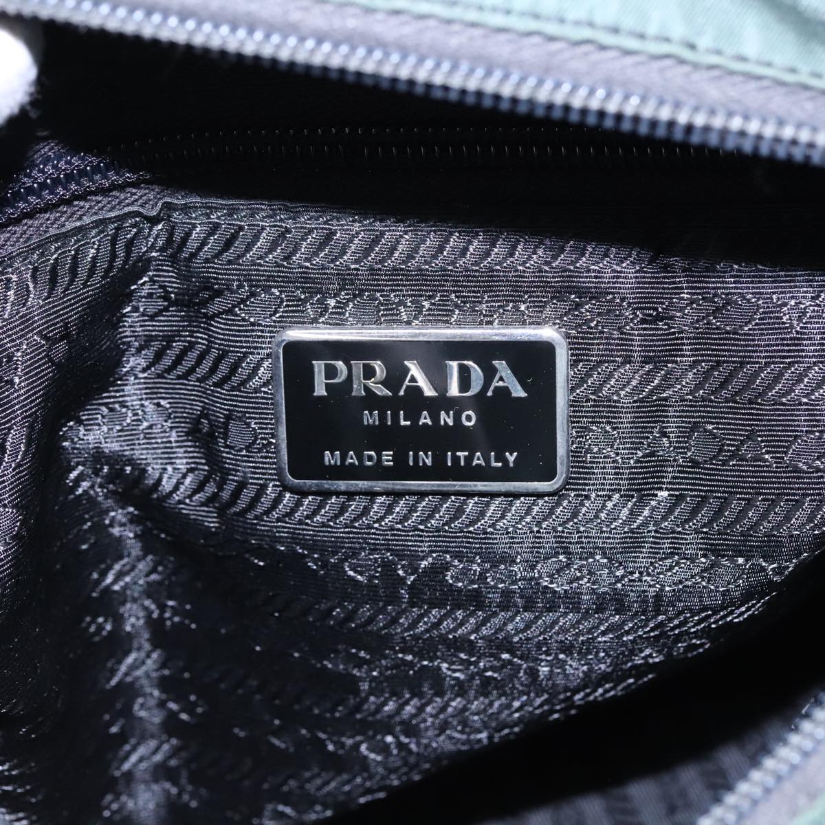 PRADA Tote Bag Nylon Green Silver Auth 92830