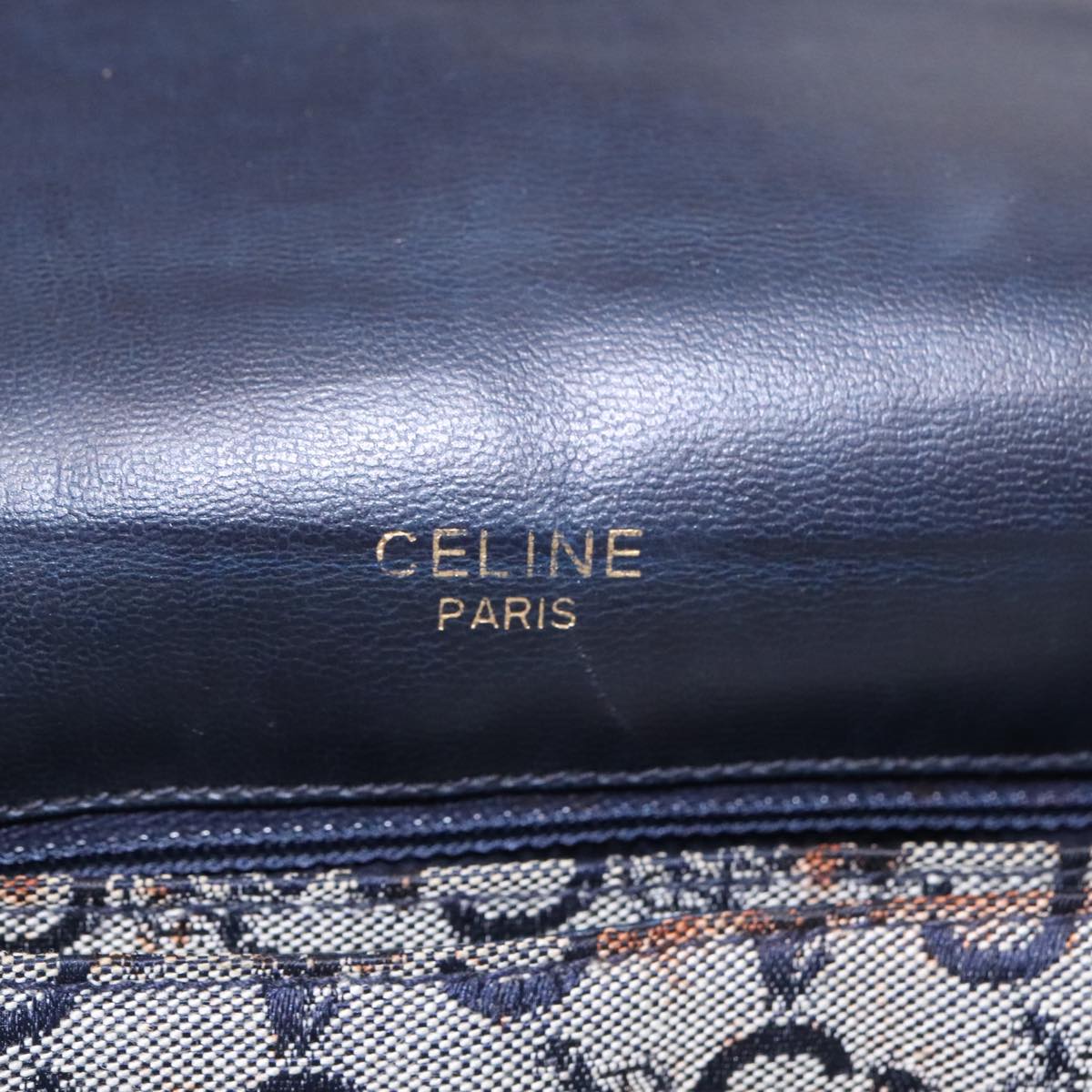 CELINE C Sulky Shoulder Bag Canvas Navy Gold Auth 92833