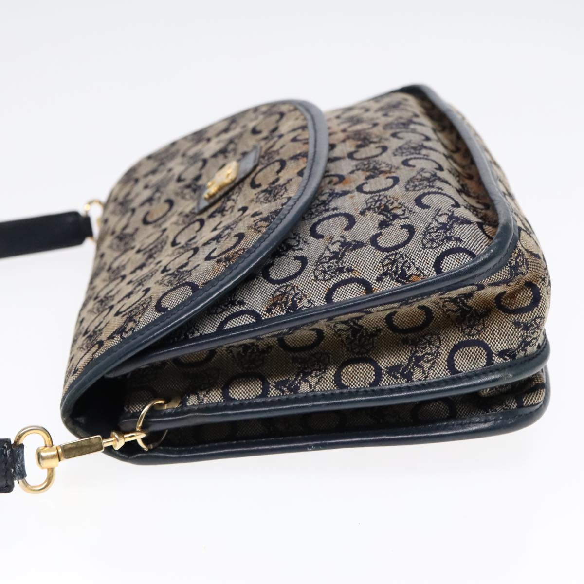 CELINE C Sulky Shoulder Bag Canvas Navy Gold Auth 92833