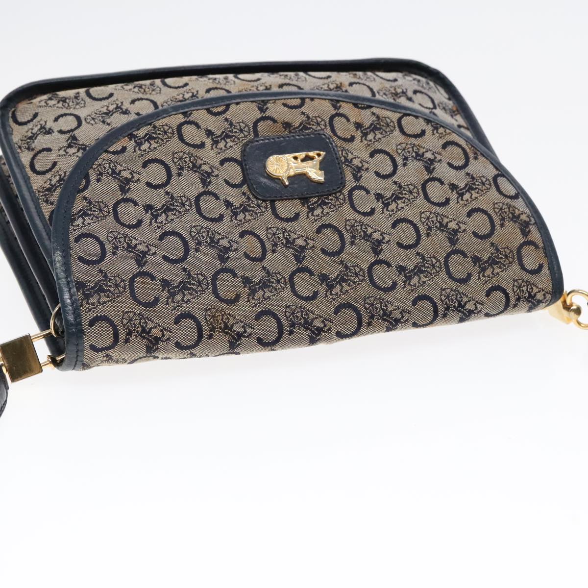 CELINE C Sulky Shoulder Bag Canvas Navy Gold Auth 92833