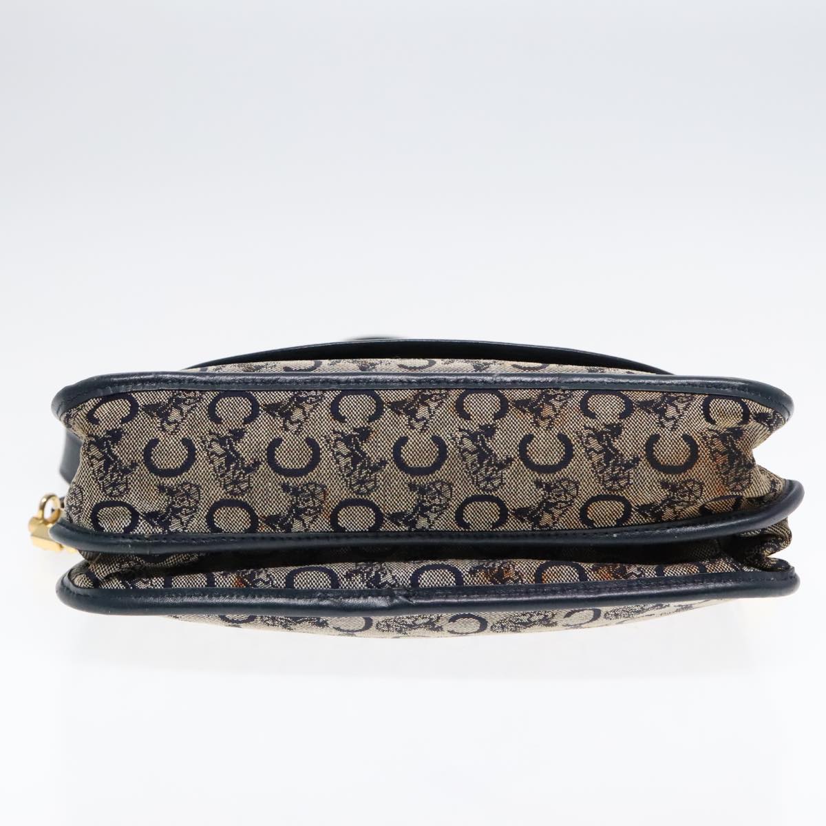 CELINE C Sulky Shoulder Bag Canvas Navy Gold Auth 92833