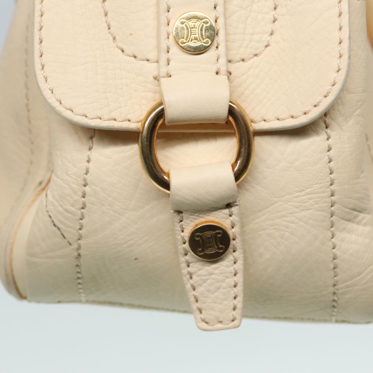 CELINE Hand Bag Leather Beige Gold Auth 92834