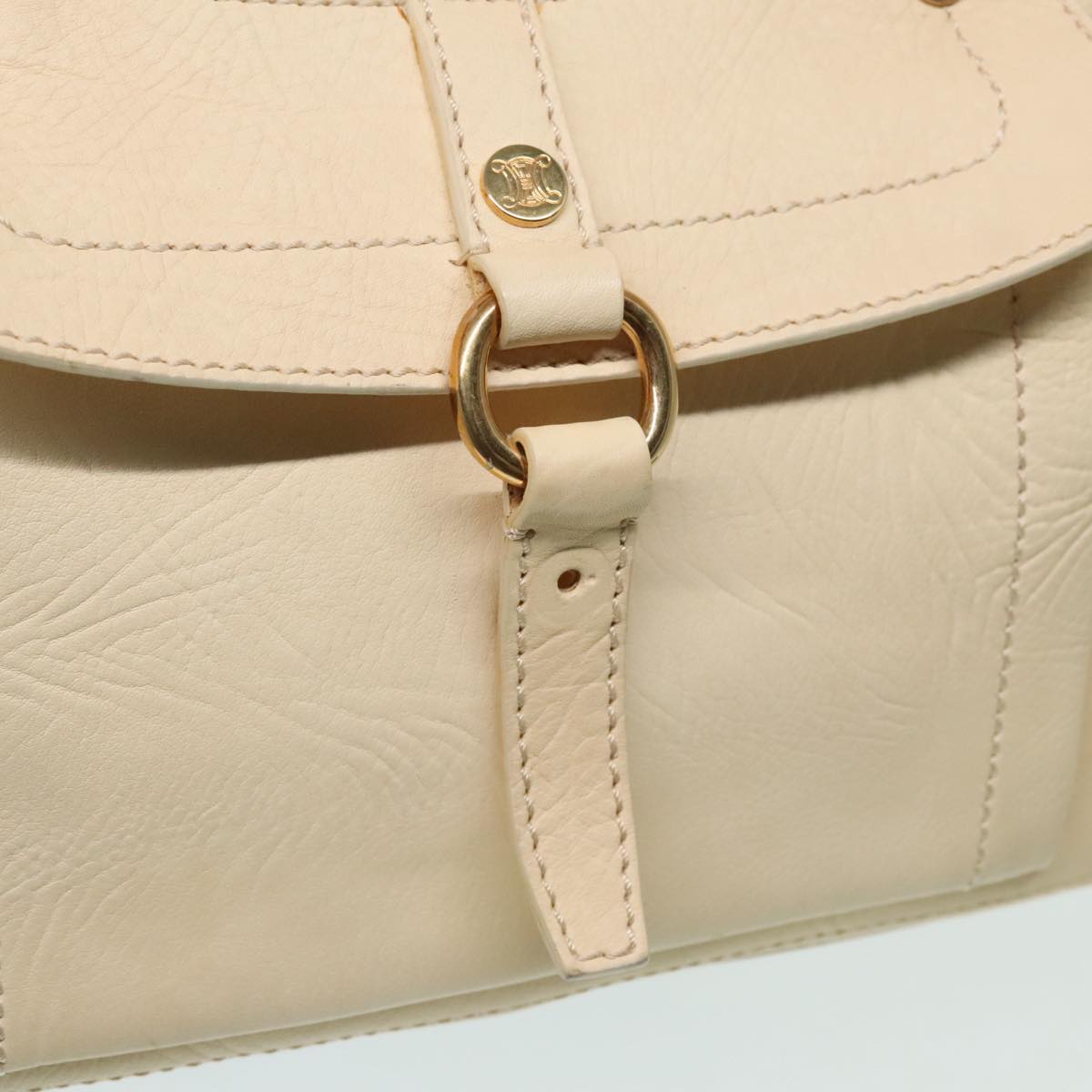 CELINE Hand Bag Leather Beige Gold Auth 92834