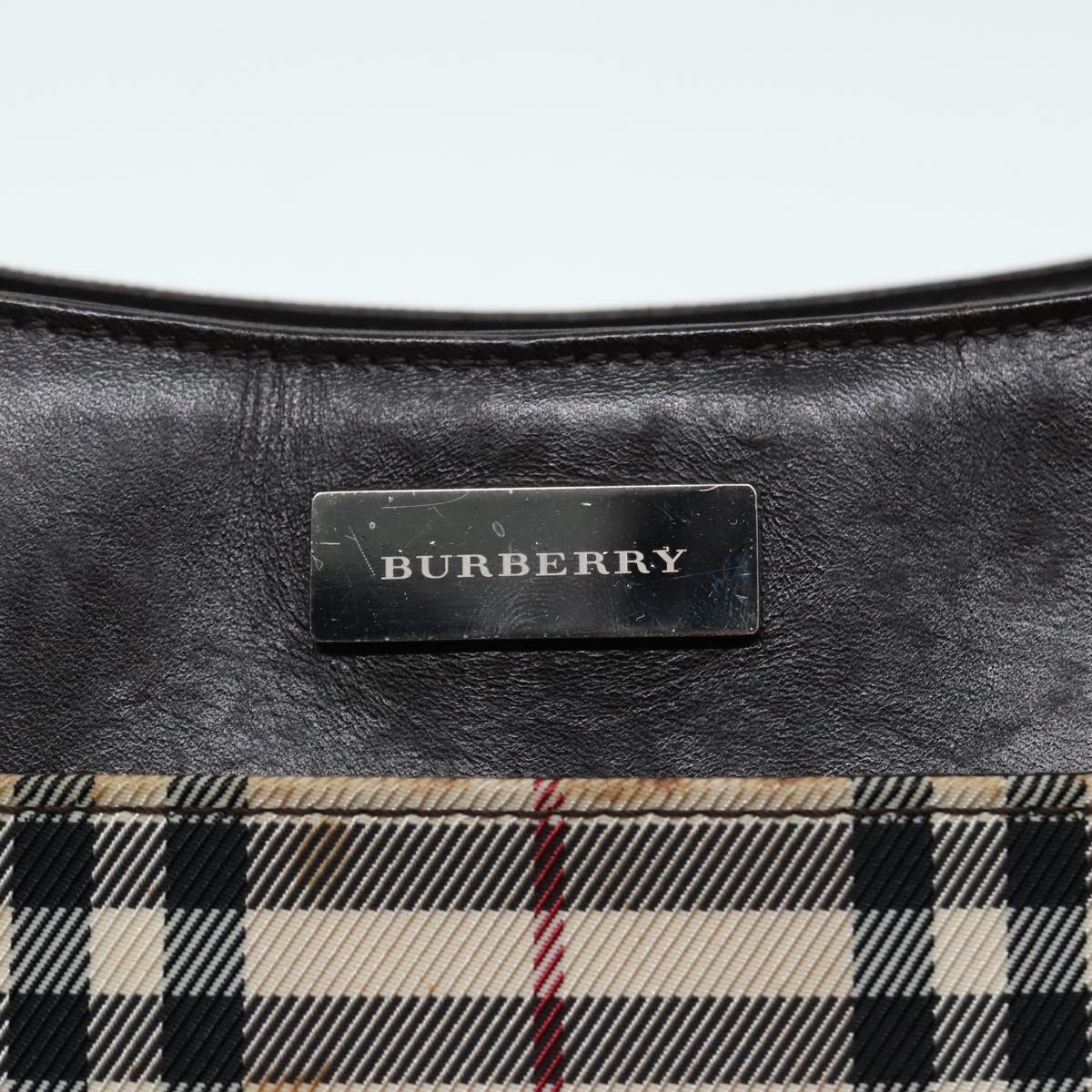 BURBERRY Nova Check Shoulder Bag Nylon Beige Silver Auth 92838