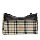 BURBERRY Nova Check Shoulder Bag Nylon Beige Silver Auth 92838-13