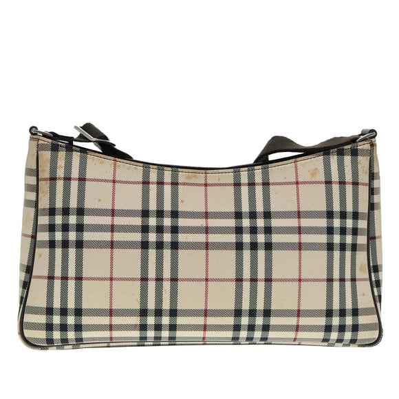 BURBERRY Nova Check Shoulder Bag Nylon Beige Silver Auth 92838