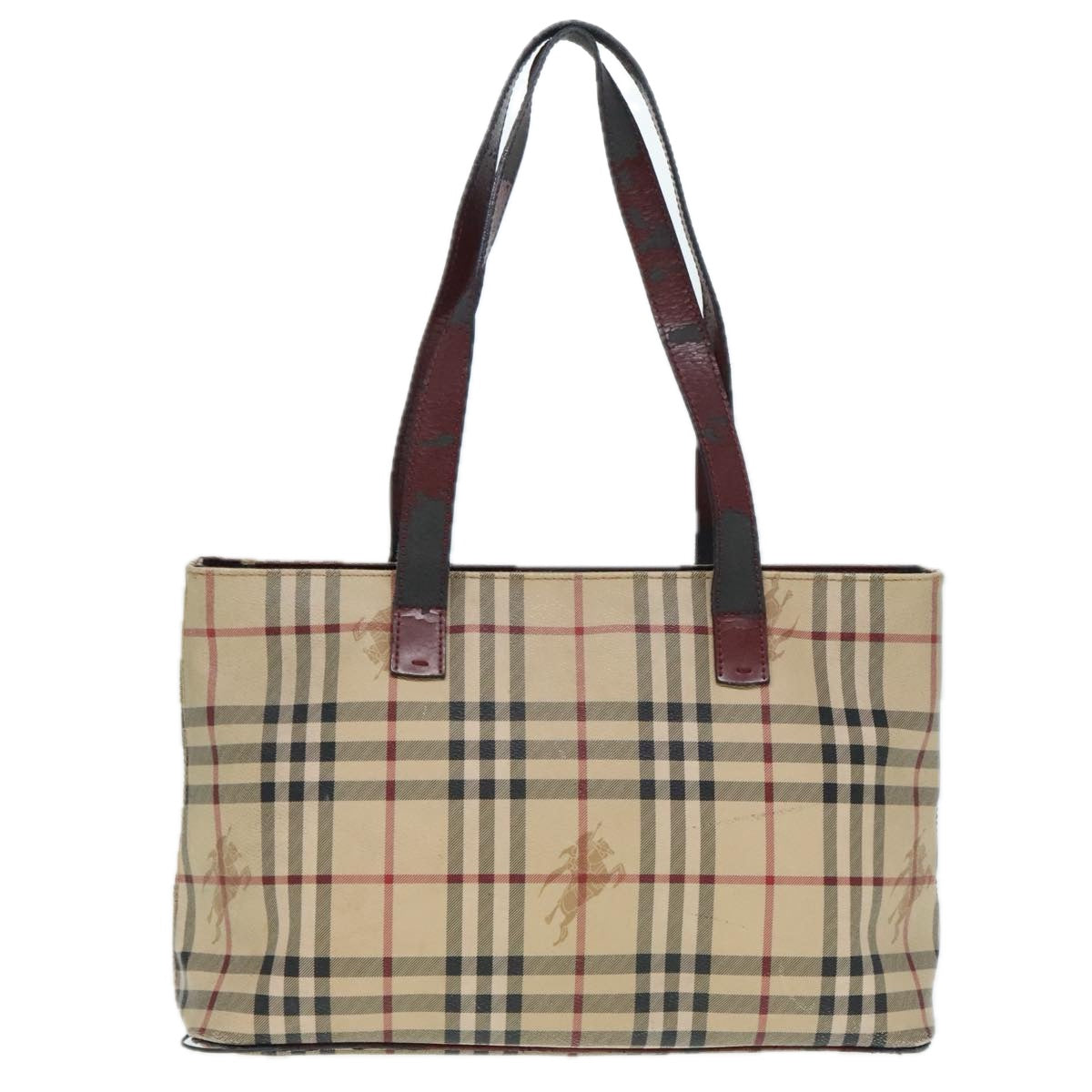 BURBERRY Nova Check Tote Bag PVC Leather Beige Silver Auth 92839 - 0