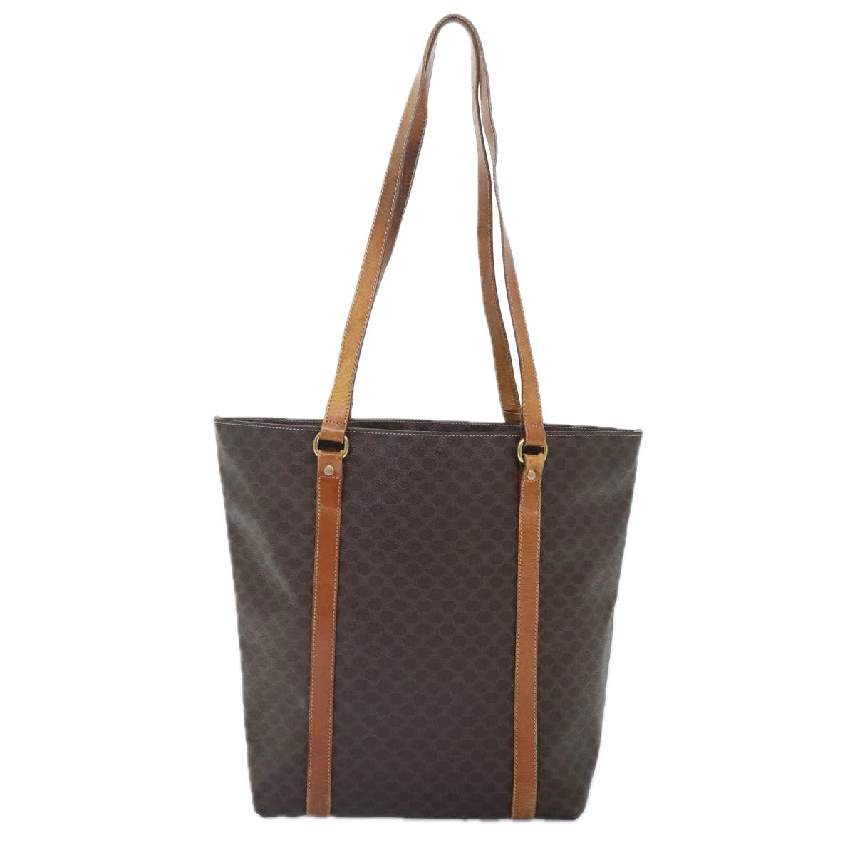 CELINE Macadam Canvas Tote Bag PVC Leather Brown Gold Auth 92854 - 0