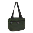 PRADA Tote Bag Nylon Khaki Brown Silver Auth 92859-1