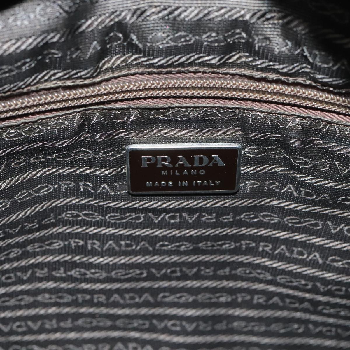 PRADA Tote Bag Nylon Khaki Brown Silver Auth 92859