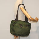 PRADA Tote Bag Nylon Khaki Brown Silver Auth 92859-24