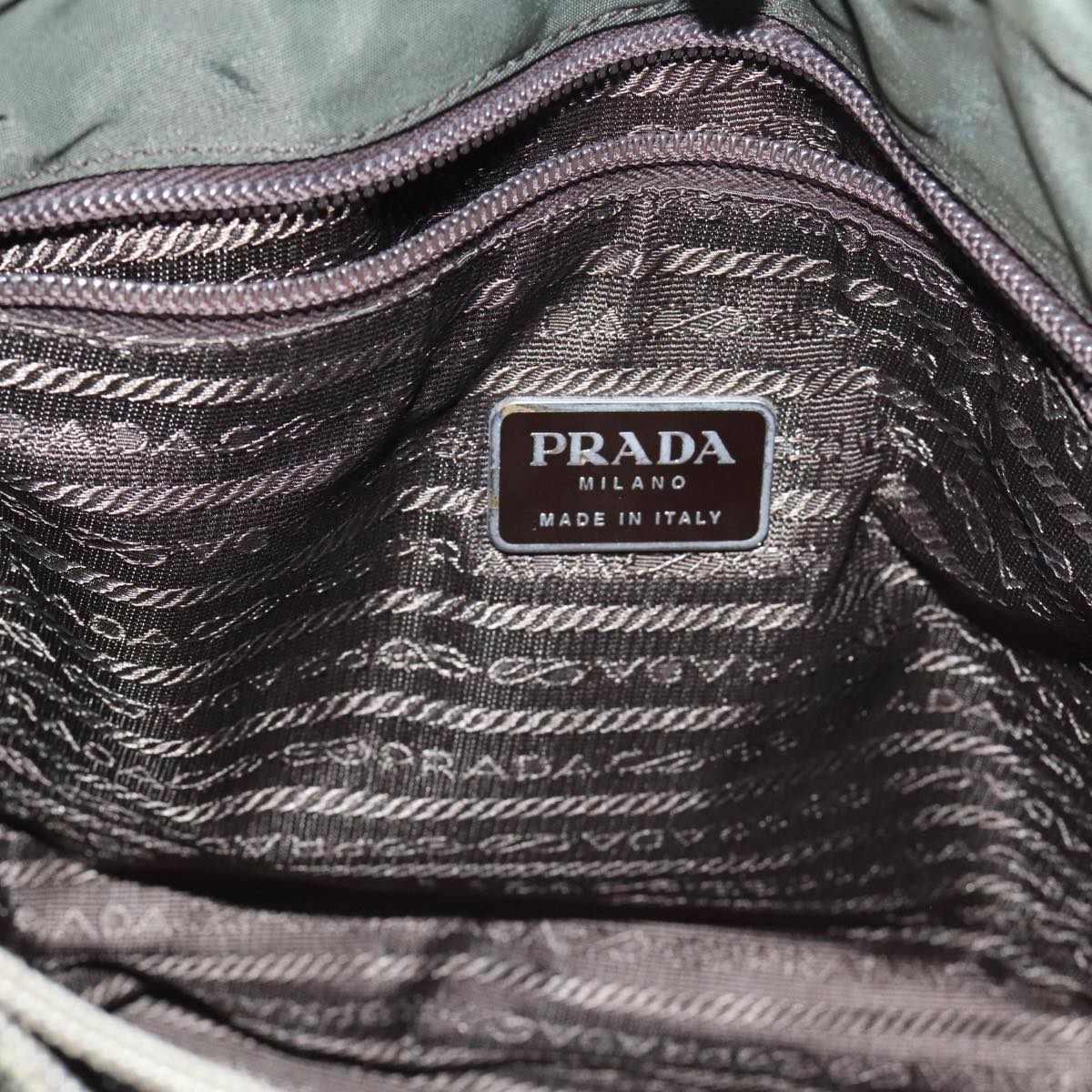 PRADA Tote Bag Nylon Khaki Silver Auth 92860