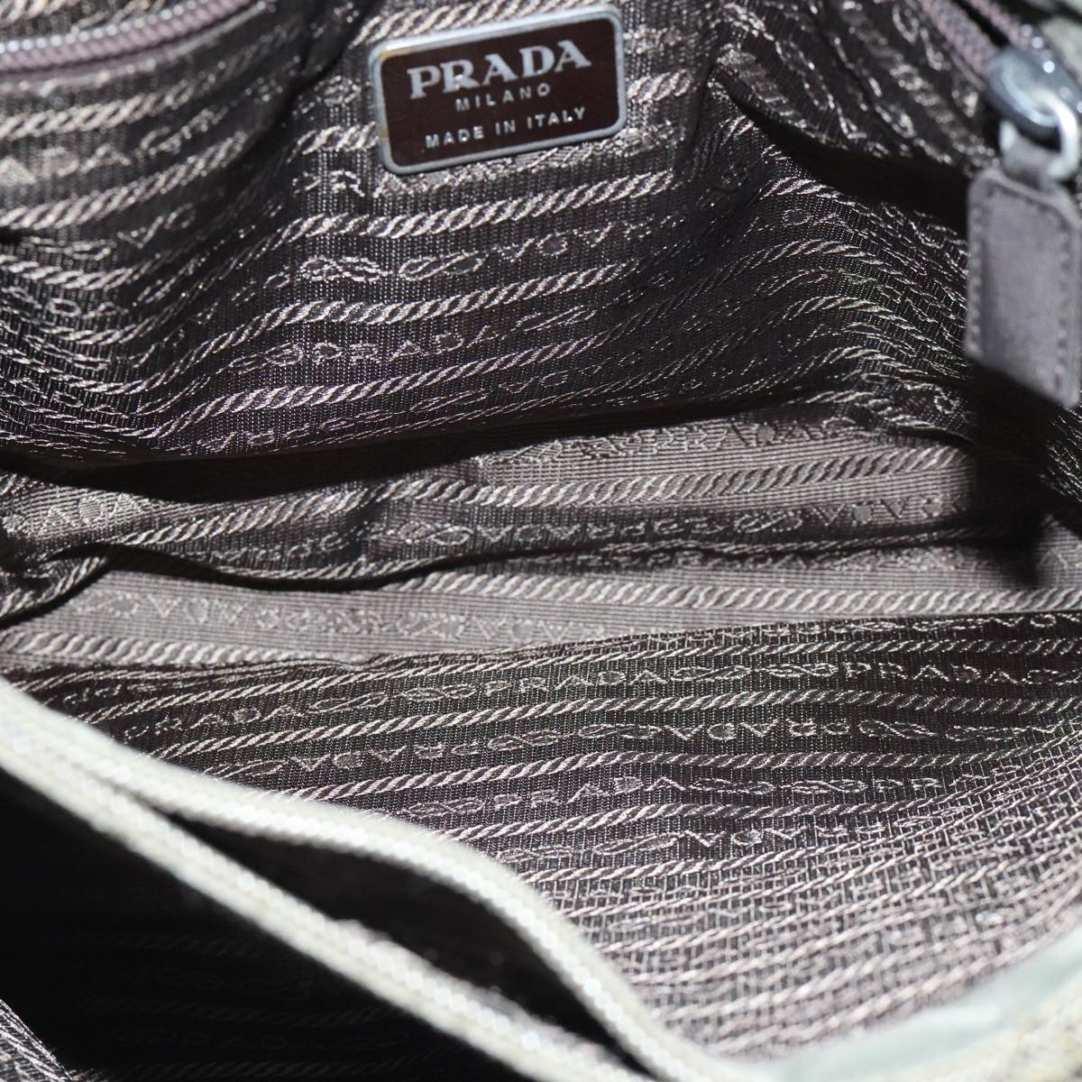 PRADA Tote Bag Nylon Khaki Silver Auth 92860