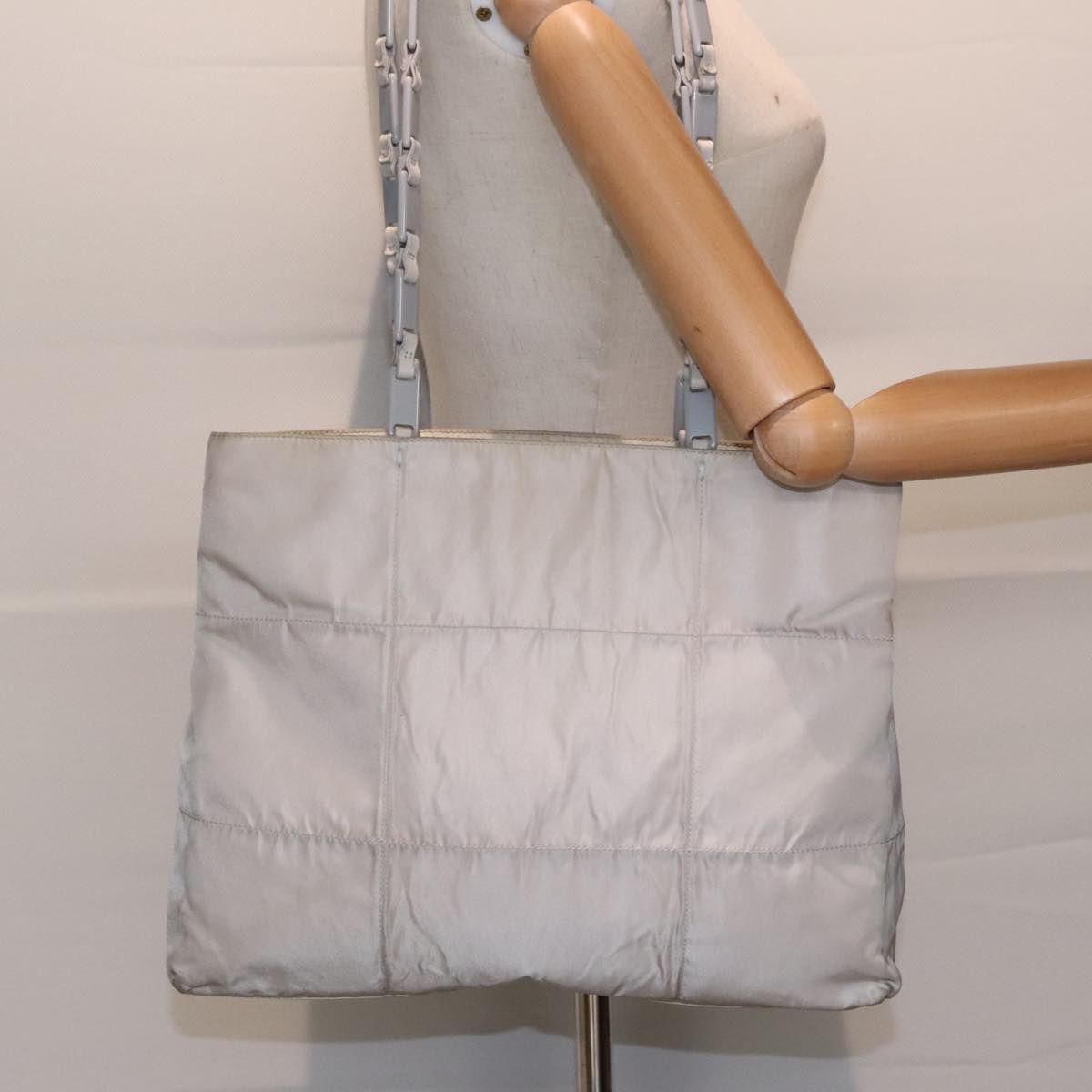 PRADA Tote Bag Nylon Gray Silver Auth 92861