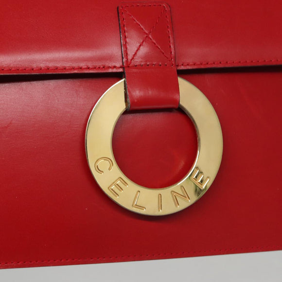 CELINE Clutch Bag Leather Red Gold Auth 92873