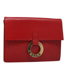 CELINE Clutch Bag Leather Red Gold Auth 92873-1