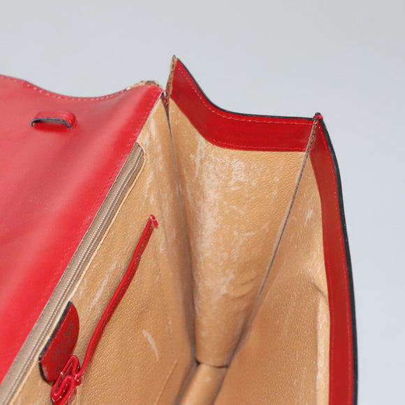CELINE Clutch Bag Leather Red Gold Auth 92873