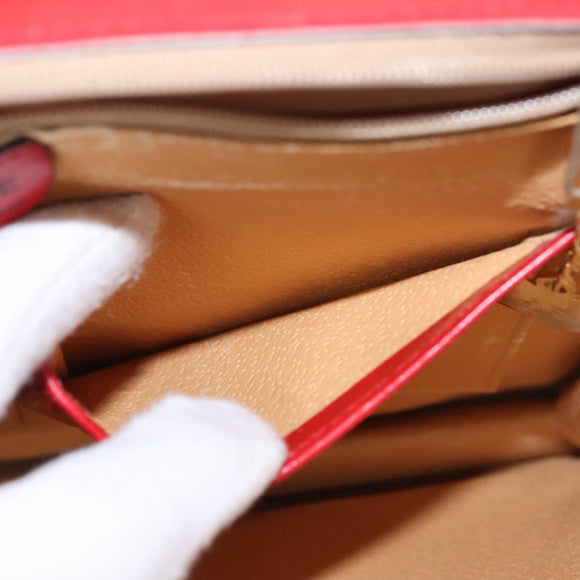 CELINE Clutch Bag Leather Red Gold Auth 92873