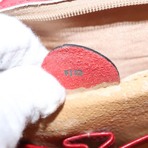 CELINE Clutch Bag Leather Red Gold Auth 92873