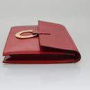 CELINE Clutch Bag Leather Red Gold Auth 92873-3