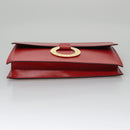 CELINE Clutch Bag Leather Red Gold Auth 92873-6