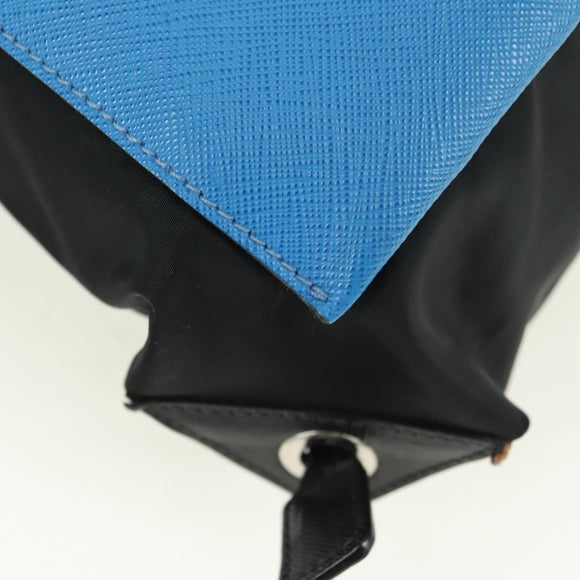 PRADA Backpack Nylon Leather Black Blue Silver Auth 92876