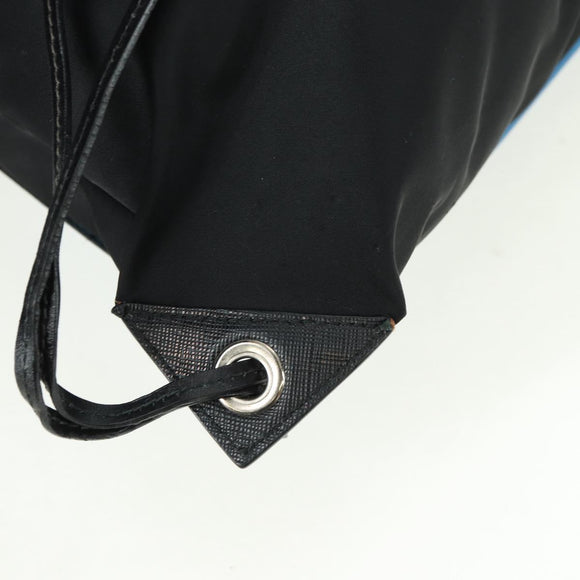 PRADA Backpack Nylon Leather Black Blue Silver Auth 92876